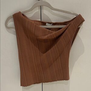 Copper Viscose Ribbed Asymmetrical Top